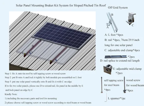 Miniatura 2 de Kit de soporte de montaje de techo de panel solar para techo de estaño inclinado inclinado