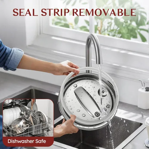 Miniatura 7 de BreeRainz 304 Olla a presión de acero inoxidable 8.45QT 3-Stage PSI Settings,One-Hand Locking,Pressure Pot with Extra Glass Lid, Timer,Steaming