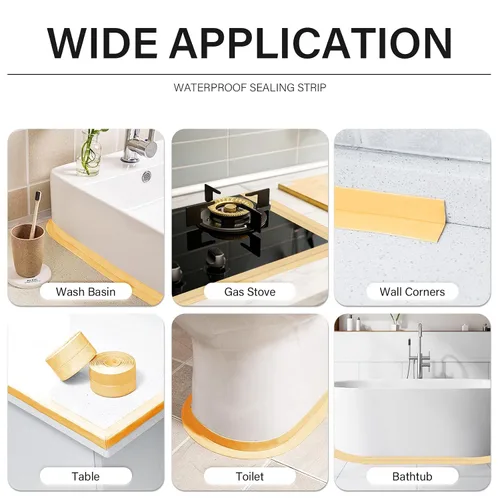 Miniatura 5 de 3 rollos de 10.5 pies de cinta de calafateo para inodoro, tira autoadhesiva de calafateado para sellado de baño, despegar y pegar, tira de calafateo