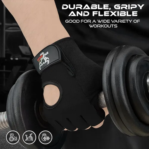Miniatura 5 de BEAST RAGE Guantes sin dedos para levantamiento de pesas con acolchado de protección en la palma, guantes de gimnasio transpirables y ligeros
