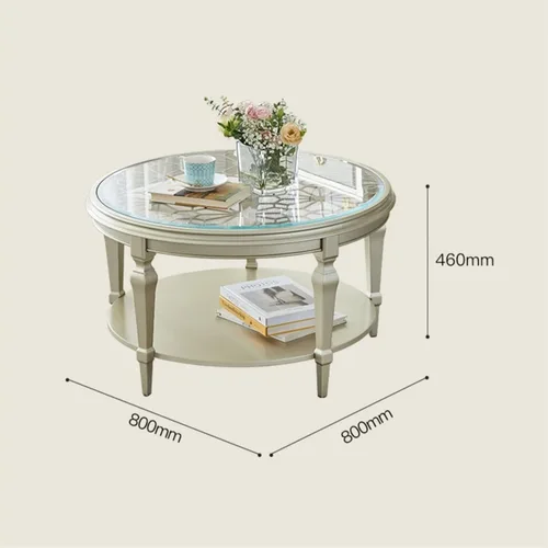 Miniatura 3 de Mesa de té para sala de estar, mesa de centro redonda de madera moderna con tallado calado y parte superior de cristal, 31.4/39.3 pulgadas, elegante