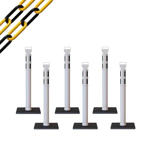 Miniatura 16 de Trafford Industrial - Paquete de 6 postes de delineador de 45 pulgadas, collares reflectantes de 3 pulgadas, base de goma de 10 libras