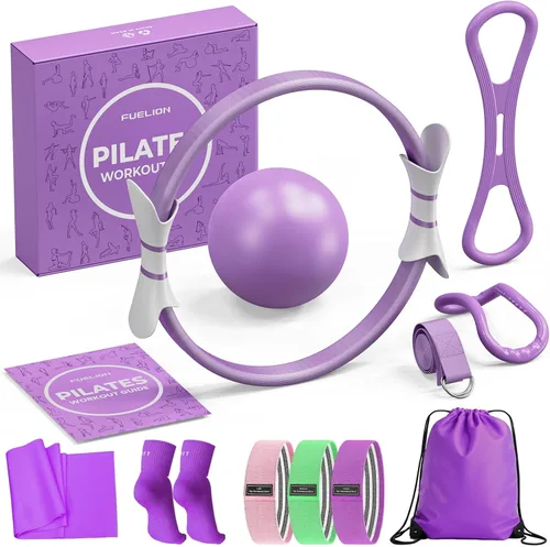 Miniatura 10 de Juego de anillos de pilates Fuelion para mujeres, equipo de pilates para entrenamiento en casa con bandas de resistencia, círculo mágico de 35 cm
