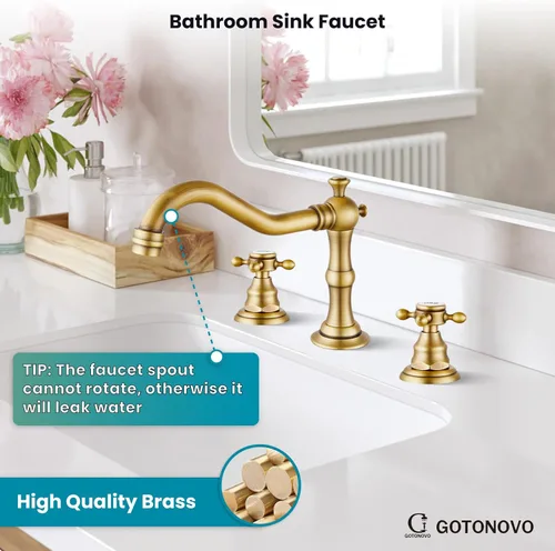 Miniatura 2 de gotonovo Grifo de baño de 3 agujeros y 8 pulgadas, grifo de lavabo de baño extendido, 2 asas cruzadas, grifo mezclador de tocador vintage con Latón