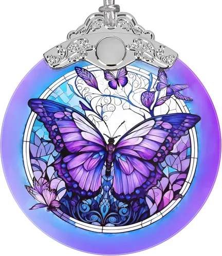 Adorno de mariposa, adornos de Navidad, decoraciones de Navidad para árbol, adorno de vitral, recuerdo de reliquia, intercambio de regalos, ideas de
