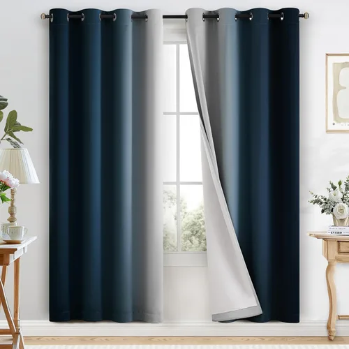 Miniatura 109 de COSVIYA Cortinas 100% Opacas Azul Degradado con Lazos Ajustables para Cocina Aislamiento Térmico Oscurecimiento de Habitación Cenefa con Bolsillo