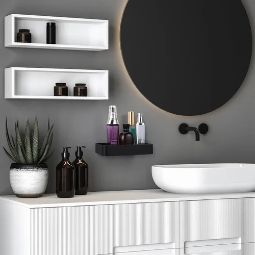 Miniatura 2 de Z metnal Estantes pequeños de vidrio para baño, estante flotante negro mate, mini organizador de estantes de pared, montaje en la pared