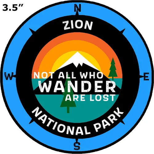 Miniatura 2 de Zion National Park, Utah - Not All Who Wander - Calcomanía para ventana de coche y camión de 3.5 pulgadas Azul neón