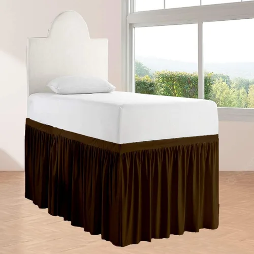 Miniatura 16 de Falda de cama larga de 42 pulgadas con caída de 42 pulgadas, patrón de volantes, falda de cama para dormitorio universitario, esquinas divididas