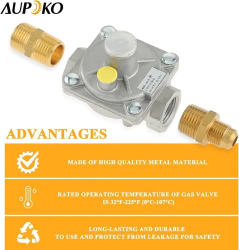 Miniatura 5 de Aupoko Regulador de presión de gas de 1/2", regulador de presión de intercambio de gas natural y licuado con 2 adaptadores de conversión NPT