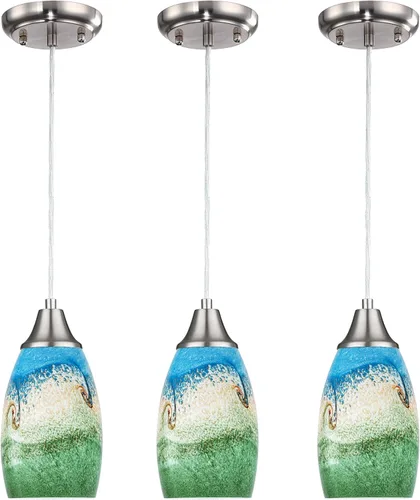 karyfine 3 paquetes de luces colgantes mini para isla de cocina, vidrio artístico soplado a mano, lámpara colgante de techo para sobre el fregadero
