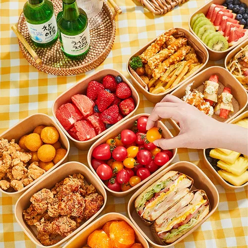 Miniatura 8 de Paquete de 50 cuencos desechables de papel kraft de 19 onzas con tapas y tenedores, recipientes desechables para preparación de comidas, cuencos