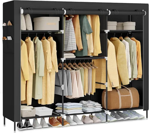Miniatura 10 de SONGMICS Armario portátil, organizador de almacenamiento de ropa con 6 estantes, 1 riel para colgar ropa, armario de tela no tejida, marco de metal