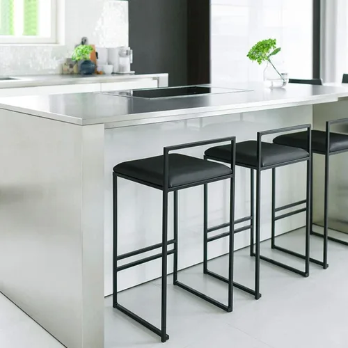 Miniatura 8 de Juego de 2 taburetes de bar de diseño industrial con estructura y respaldo de acero negro, altura ajustable, para cocina y comedor, elegantes sillas
