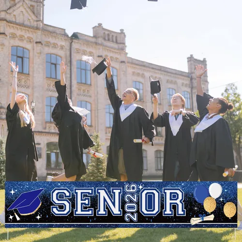 Miniatura 5 de Decoraciones de fiesta de graduación azul y blanco para personas mayores 2026, cartel más grande para patio, jardín, jardín, para clase de 2026