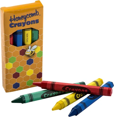 AmerCare Royal - Crayones de panal no tóxicos para niños, 4 colores en caja individual, colores surtidos para restaurantes familiares, aulas y