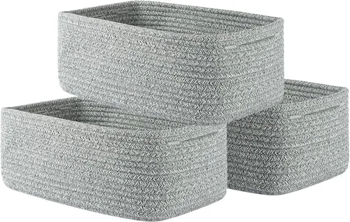 Miniatura 11 de Cesta tejida pequeña, 12 x 8 x 4.5 pulgadas, cesta de almacenamiento para organizar, bonita canasta de cuerda pequeña para estante de armario, cubos