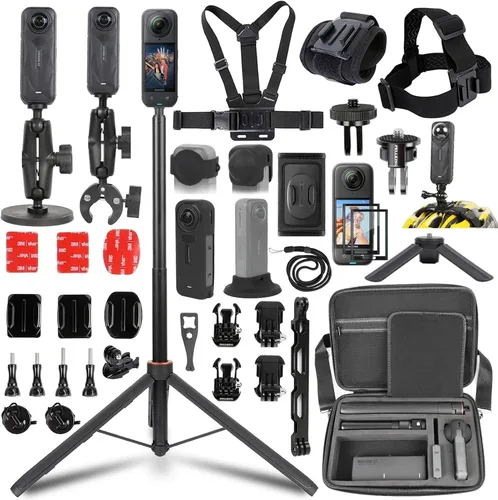 PellKing Kit de accesorios para Insta360 X5, incluye funda de transporte con cinturón, trípode para selfie stick de 53.1 in, abrazadera de manillar