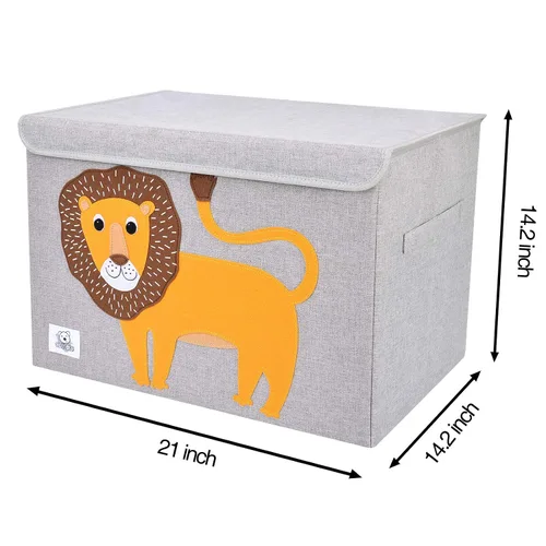 Miniatura 3 de Cofre plegable grande de juguetes para niños con tapa abatible, organizador de almacenamiento de juguetes de animales de tela plegable, contenedor