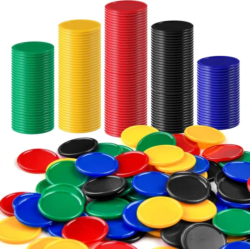 Coopay 500 discos de plástico para contadores de aprendizaje, fichas de bingo, discos de conteo de 5 colores, marcadores para práctica de amarillo