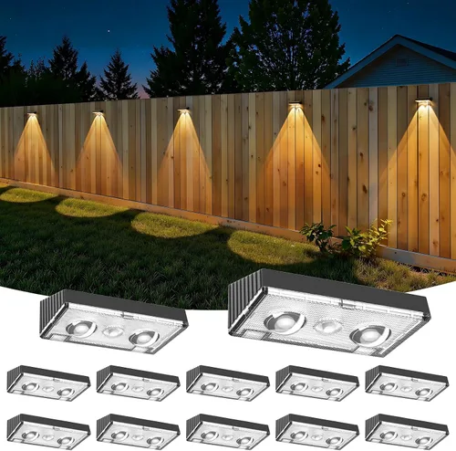 Miniatura 8 de NIORSUN - Luces solares para valla, paquete de 8 luces solares para terraza, color blanco cálido, bombilla impermeable para exteriores LED IP65