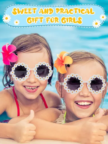 Miniatura 6 de 12 pares de lentes de sol redondos con diseño de margaritas para niños pequeños, divertidos lentes de sol para fiesta, playa, fiesta infantil