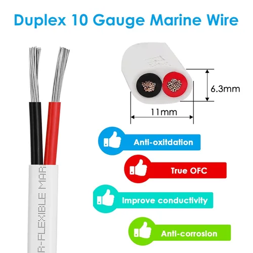 Miniatura 2 de Cable marino dúplex de calibre 10, cable de cobre estañado para barco, 150 pies, 10 AWG, estándar de EE. UU., OFC, alambre de cobre libre de oxígeno