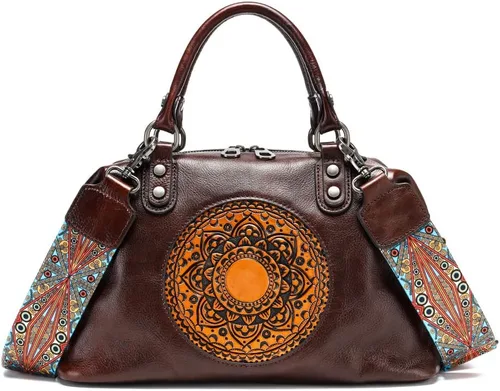 Miniatura 3 de Bolsos de cuero genuino para mujer, bolso cruzado retro Mandela
