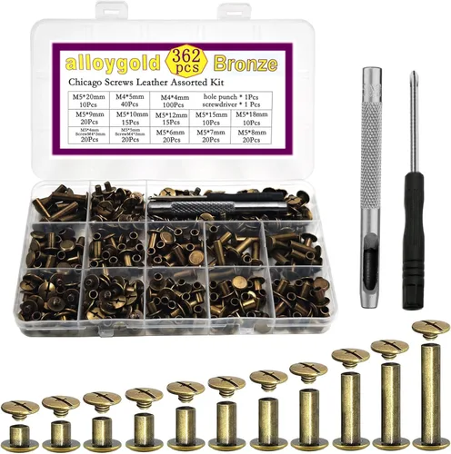 Miniatura 29 de Juego de 90 tornillos de acero inoxidable 304 Chicago de cuero, 7 tamaños de remaches para manualidades, ropa, zapatos, cinturones, bolsas