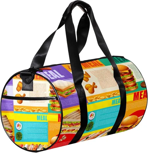 Miniatura 3 de Infographic Healthy Food and Fastfood Newspaper Sports Duffel Bag Travel Tote Carry on Weekender Gym Overnight Bag for Men & Women