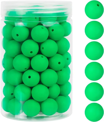 Miniatura 12 de EVERMARKET - 110 cuentas focales de silicona, cuentas de silicona de 0.59 pulgadas para hacer llaveros, cuentas redondas de silicona a granel