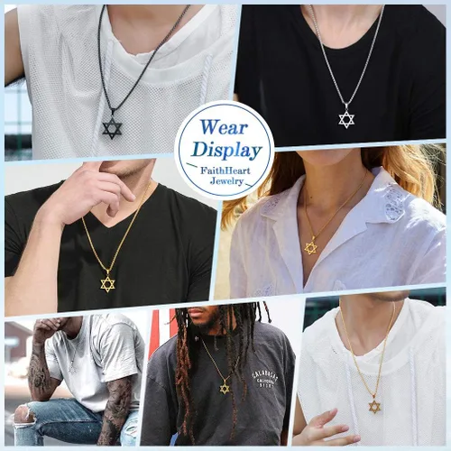 Miniatura 5 de FaithHeart Magen David - Collar con colgante de estrella de David de acero inoxidable joyería judía para mujeres y hombres el sello de Salomón