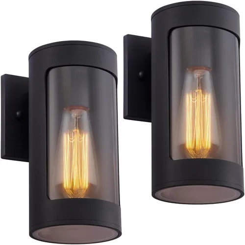 Cerdeco Luces de pared negras para exteriores, luz cilíndrica de aluminio para porche con vidrio transparente, apliques de pared modernos para