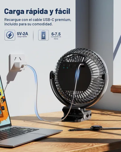 Miniatura 8 de FRIZCOL Ventilador portátil de 12000 mAh con clip de 8 pulgadas, recargable, funciona con pilas, ventiladores de campamento con luces y control