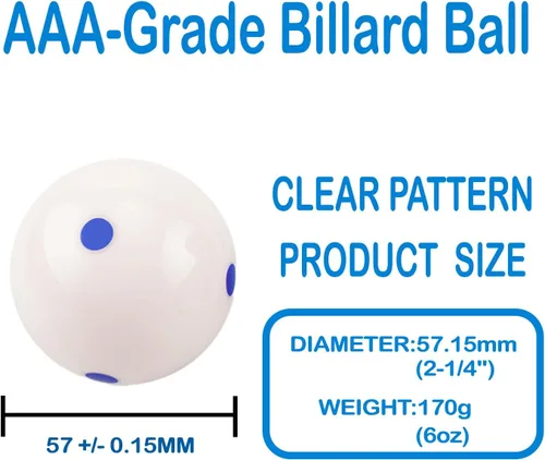 Miniatura 2 de Bola de billar blanca de repuesto de 2-1/4", bola blanca de taco, bola azul de 6 puntos AAA, 6 onzas, 6.00 oz, accesorios para mesa de billar