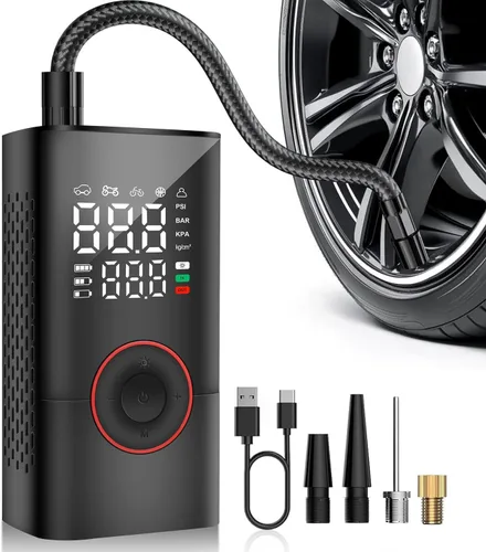 COOLMAN Inflador de neumáticos, compresor de aire portátil, bomba eléctrica inalámbrica de 150 PSI, inflador de neumáticos portátil con medidor de