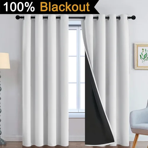 Miniatura 2 de Yakamok Cortinas 100% Opacas de 84 Pulgadas de Largo, 2 Capas Gruesas que Bloquean el Calor y Toda la Luz, Cortinas con Aislamiento Térmico Suaves