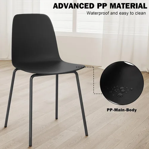 Miniatura 6 de Juego de 4 sillas de cocina de mediados de siglo, sillas de comedor de plástico negro, sillas para exteriores con patas de metal para sala de estar