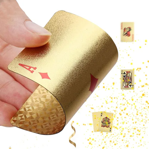 Miniatura 4 de Joyoldelf 2 barajas de cartas de juego de 24 quilates, póquer impermeable con patrón de dólar en caja de regalo, 1 oro + 1 plata