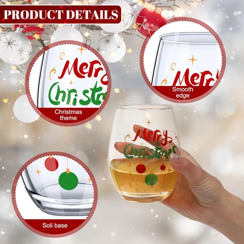 Miniatura 3 de Funtery 6 Piezas Vasos de Vino de Navidad sin Tallo, Divertido Juego de Regalo de Navidad para Maestros, Hombres, Mujeres, Familia, Amigos
