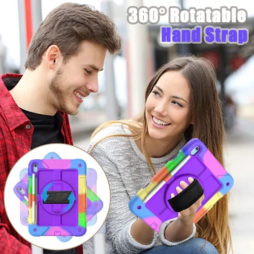Miniatura 6 de Funda para iPad de 10.9 pulgadas 2022, duradera, ligera, a prueba de golpes, con soporte para lápices, soporte giratorio de 360º, correa