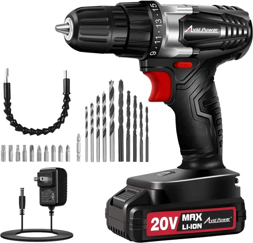 Miniatura 10 de AVID POWER Kit de taladro eléctrico máximo de 20 V, juego de taladro inalámbrico con batería y cargador, 2 velocidades variables, portabrocas sin