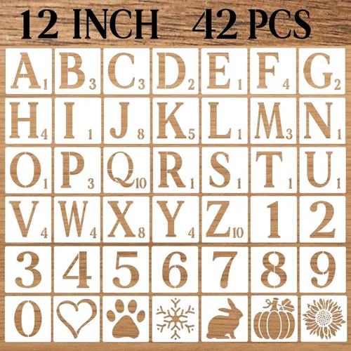 Miniatura 15 de Plantillas de letras de 3 pulgadas, plantillas de manualidades, 42 plantillas de dibujo de alfabeto de plástico reutilizables para pintar en madera