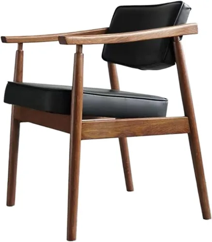 Miniatura 7 de sillas de comedor Solid Wood Dining Chair Leisure Armrest Backrest Upholstered Office Modern Kitchen(Gris)
