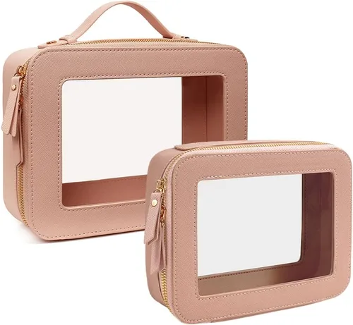 Miniatura 32 de Juego de bolsas de maquillaje transparentes de viaje, bolsa de cosméticos aprobada por la TSA con cremallera, bolsa de maquillaje portátil, bolsa
