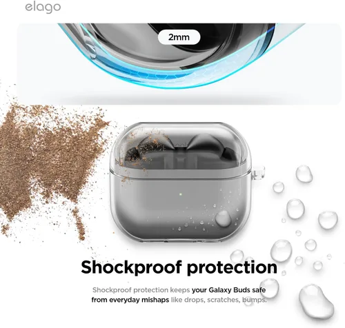 Miniatura 4 de elago Compatible con Samsung Galaxy Buds 3 Pro y 3 y 3 FE, funda transparente con mosquetón, cubierta de TPU premium, carga inalámbrica, accesorios