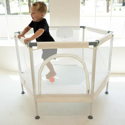 Miniatura 3 de Trampolín para Niños, Trampolín Estético para Interiores y Exteriores para Niños Pequeños con Red de Seguridad, Aro de Baloncesto, Capacidad de 220