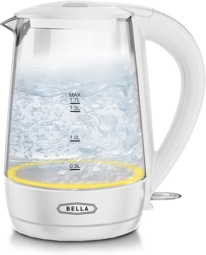 Miniatura 8 de bella Hervidor eléctrico de vidrio de 1.7 litros, hierve rápidamente 7 tazas de agua en 6-7 minutos, las luces LED azules suaves se iluminan Negro