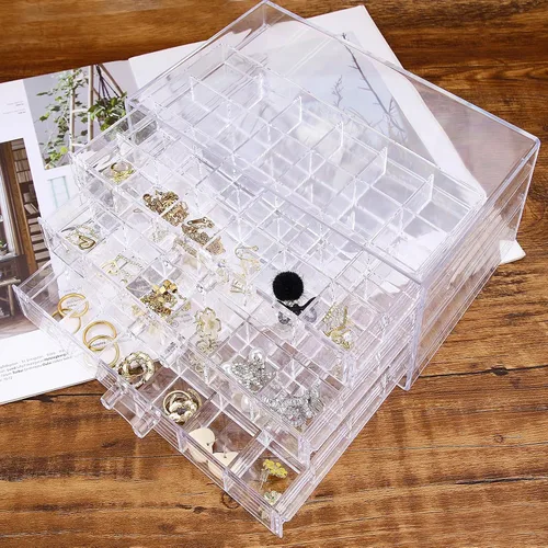Miniatura 3 de Caja organizadora de cuentas para aretes, collar, joyero (3 cajones con 72 rejillas)