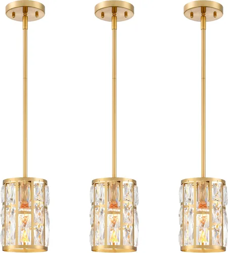 Miniatura 20 de MEXO Lámpara Colgante de Cristal Moderna Accesorio de Iluminación Paquete de 2 con Acabado Dorado Iluminación Colgante Candelabro de Cristal